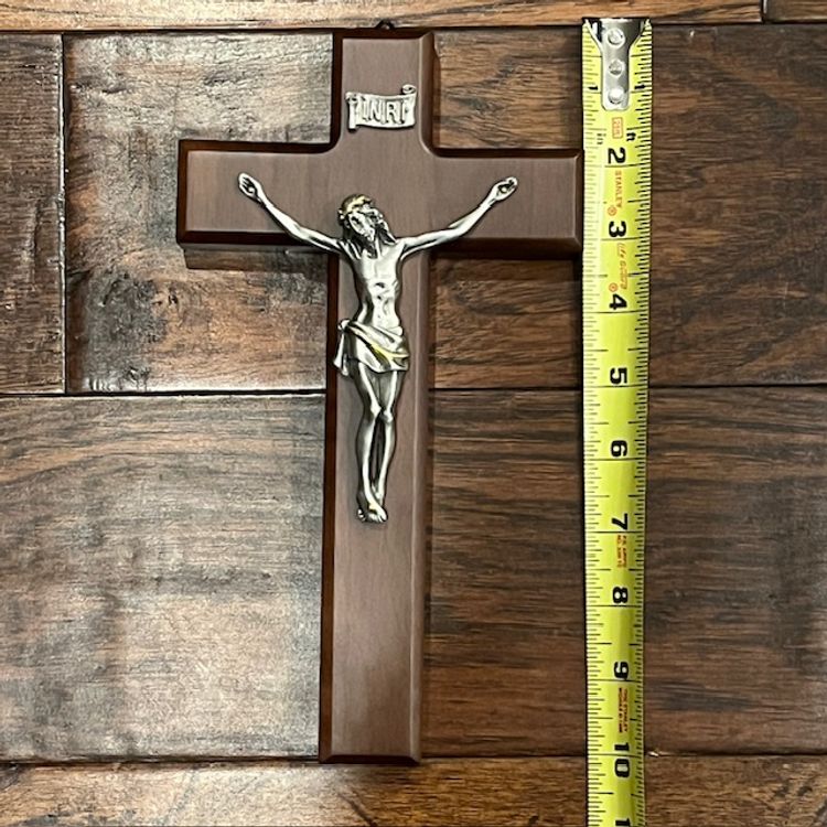 Crucifix Walnut Wood & Metal Religious 6" x 10" - Vintage Made in Korea