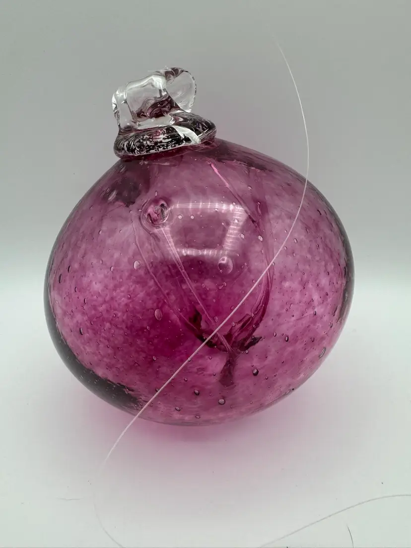 Vintage Art Glass Cranberry Witch Ball Darker Pink