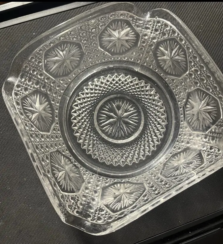 Early American Imperial Amelia Glass Bowl, Ruffle Top, Cane & Star, Pressed 1930