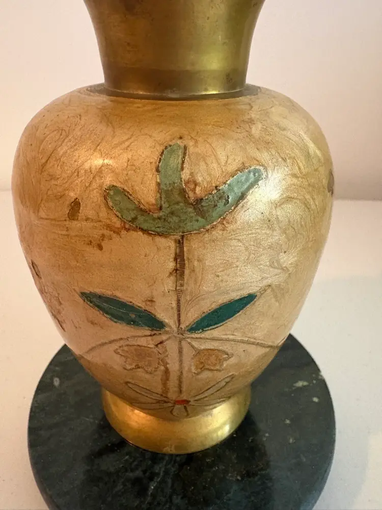 Vintage Cloisonne Brass Floral Enamel Vase