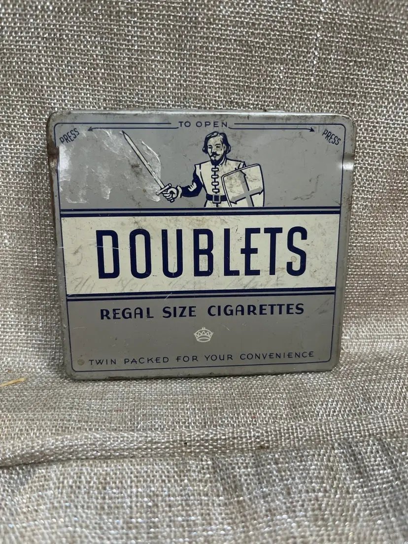 1941-Silver Toned w/ Blue Ink-"Doublets" The Axton-Fisher Tobacco Co-USA-Metal Cigarette Case