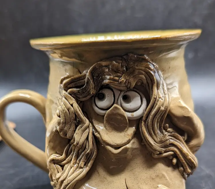 Pretty Ugly Pottery Mug Made In Wales 3D Art Cup Coffee Tea Funny Girl with B's