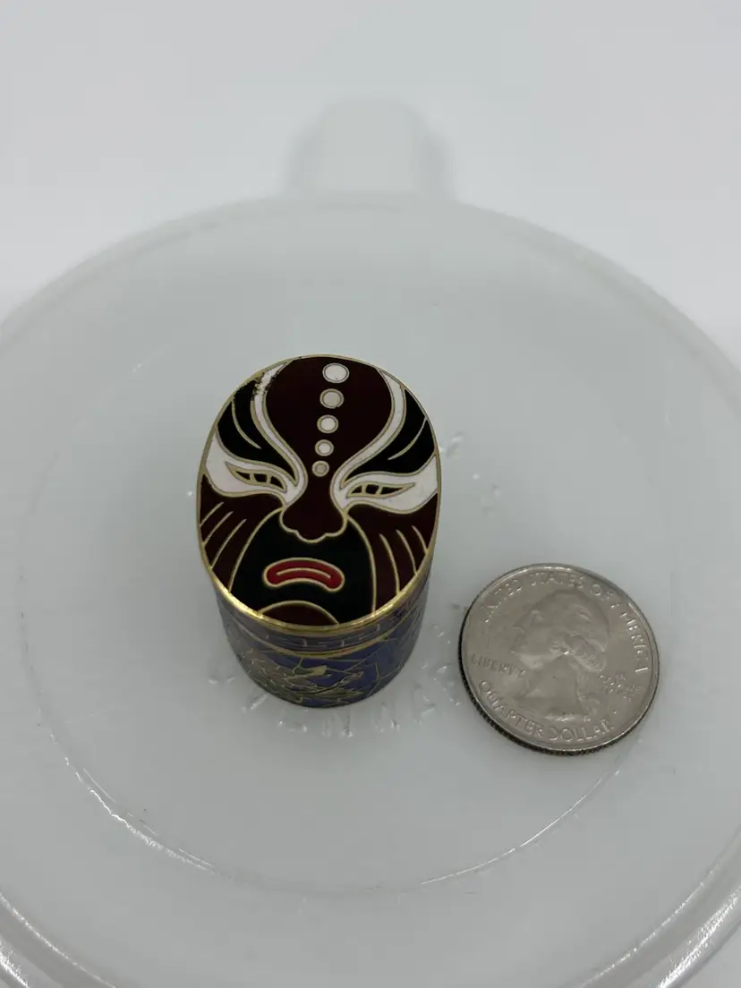 Chinese Cloisonné Enamel Beijing Opera Mask Pill box / Trinket Box