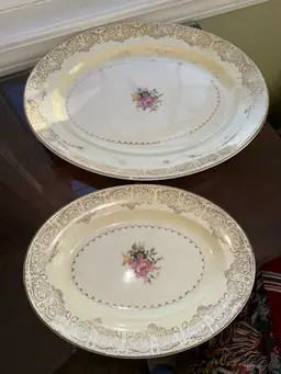 Set of 2 vintage Paden City Pottery Serving Platter Pink Roses 22k Gold Trim