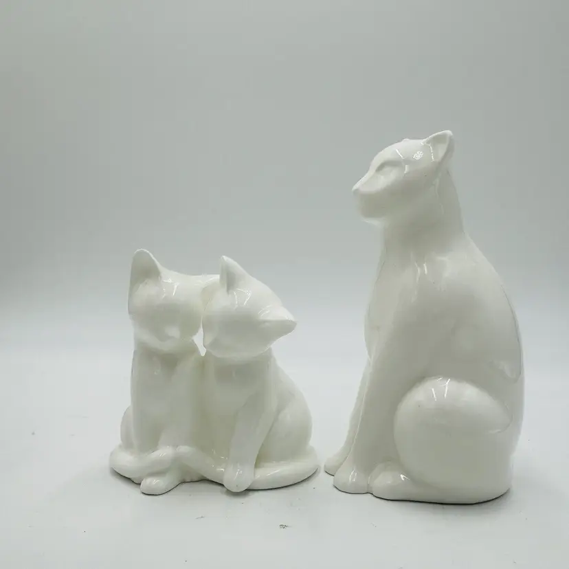 Coalport Cat Figurines Moments England White Glossy Bisque Kitties Vintage 