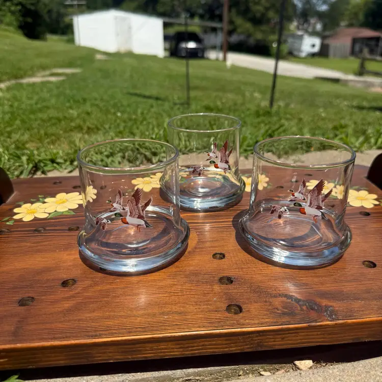 Vintage Set Of 3 Mallard Low Ball Mallard Duck Glasses Hunting Whiskey Cabincore