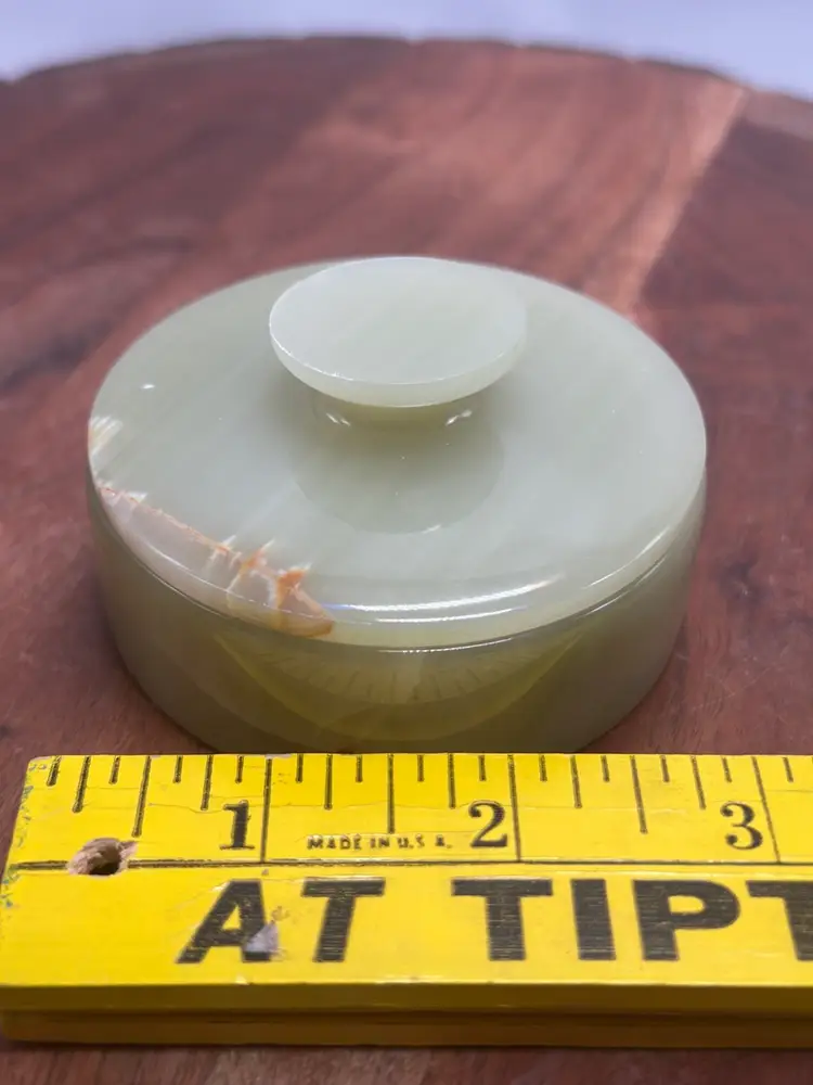 Green Onyx Marbled Stone Round Trinket Dresser Jewelry Box Vanity Jar with Lid