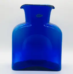 Blenko Art Glass Cobalt Blue Double Spout Water Bottle Carafe Pitcher 8"