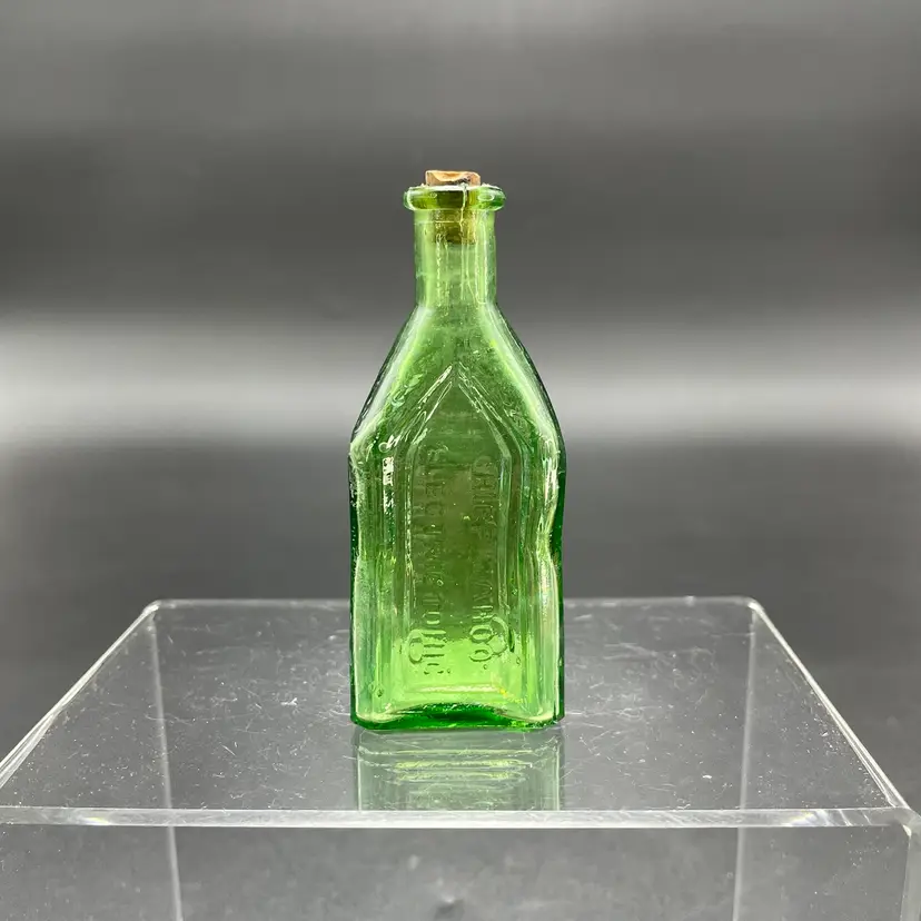 Green Miniature Apothecary Glass Bottle with Cork Walbrige Co Vintage Tonic