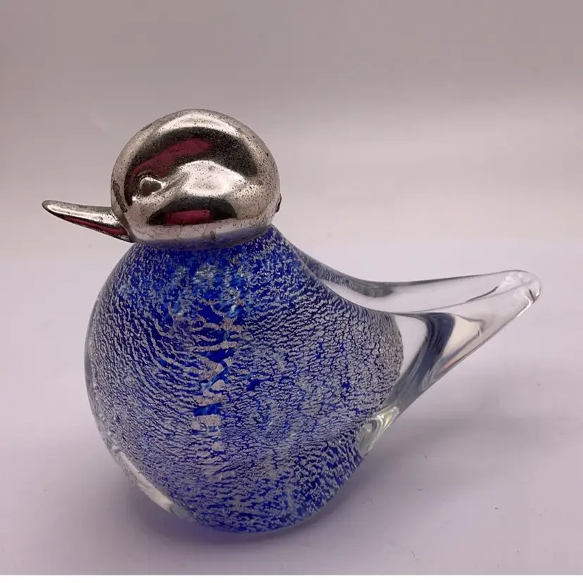 NNPW VTG Murano Duck Bird Paperweight with 925 Sterling Head 3" x 3.5"