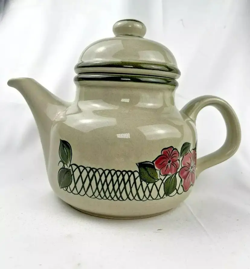 Waechtersbach Large Tea Kettle High Fired Ceramic Earthenware Floral Motif Gift