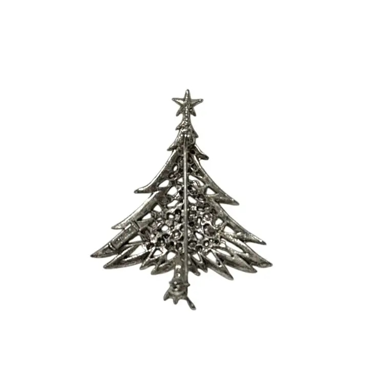 Rafaelian Vintage Silvertone & Crystals Christmas Tree Brooch - 2.5”