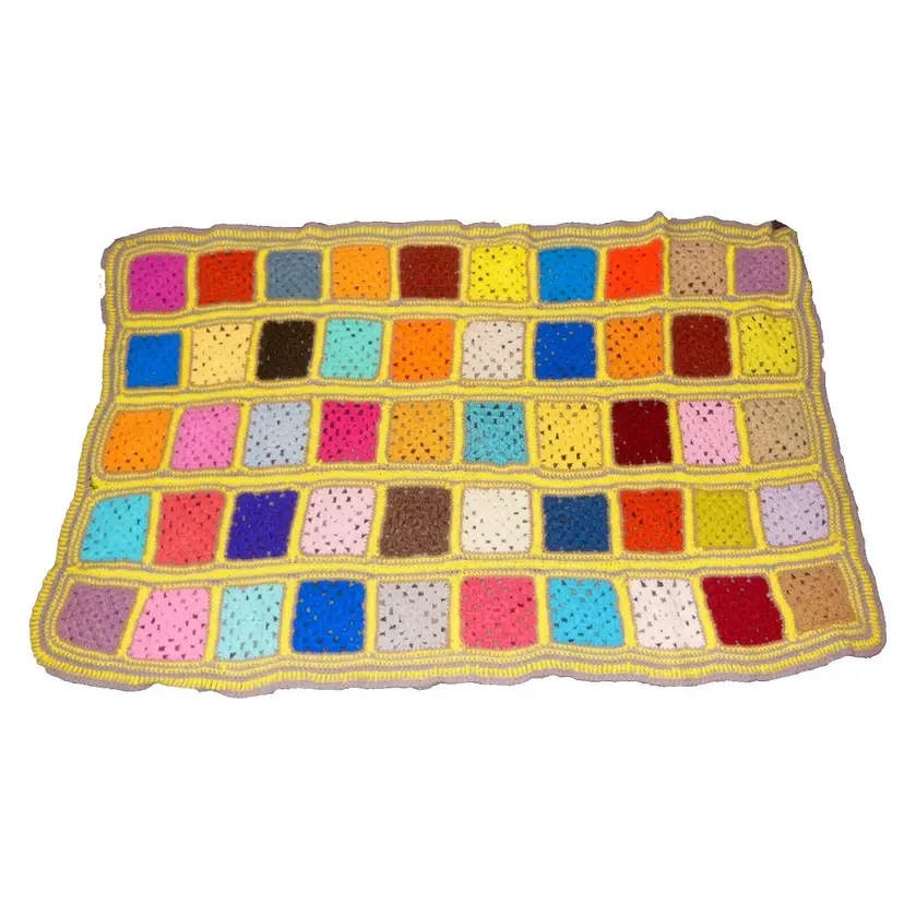 Vintage Granny Square Sofa Throw, Small Lap Afghan, Multi Color, Handmade, 52x31