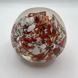 Vintage Cadmium Red Glow Paperweight 2.5”