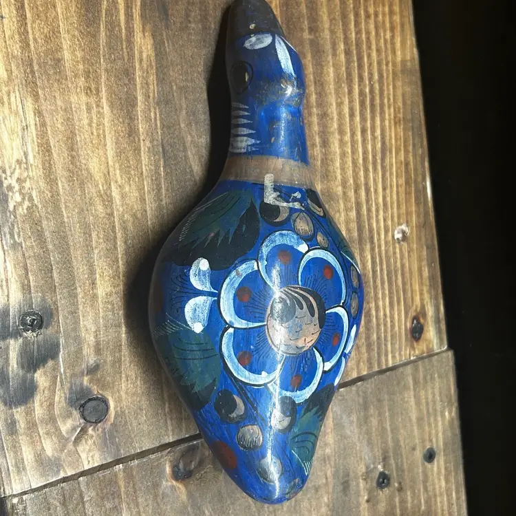 VTG 1980's Mexican Blue Folk Art Hand Painted Duck Bird Pottery Figurine