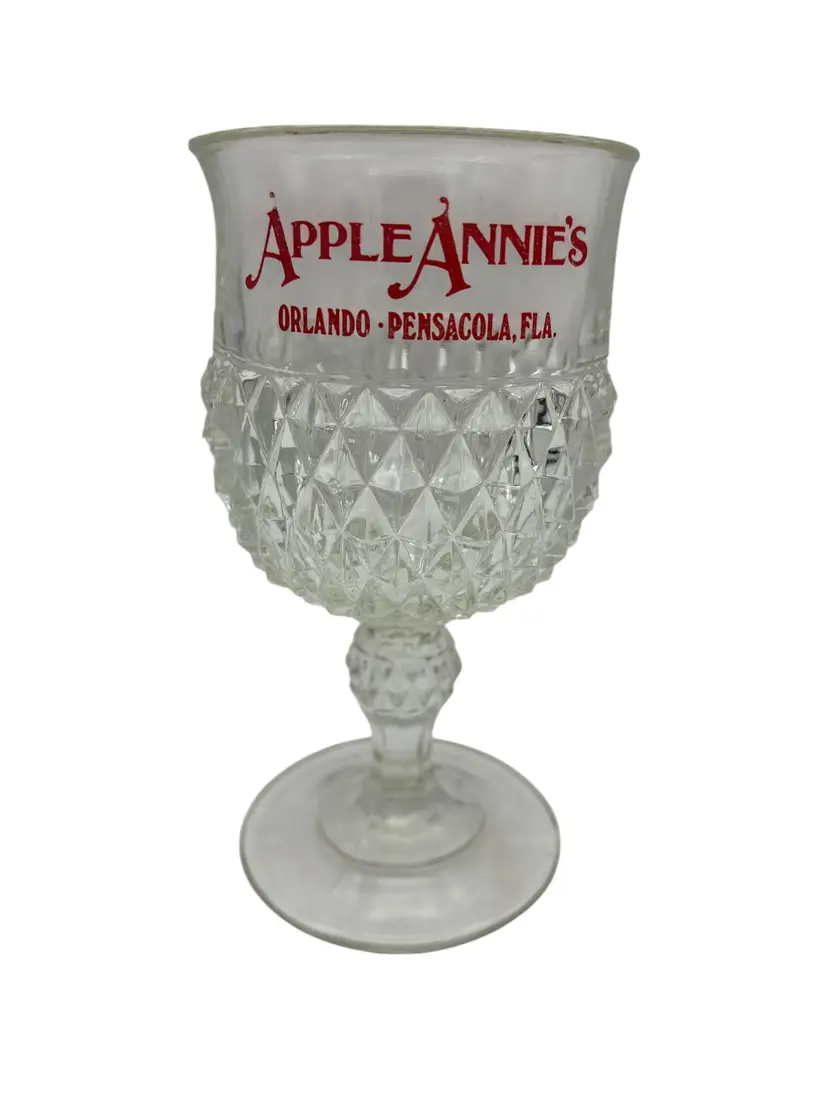 Apple Annie's Orlando Pensacola Diamond Point Goblet Barware 6.5" Glass Souvenir