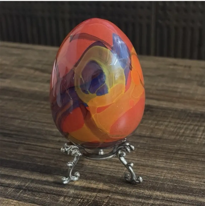 Ioan Nemtoi Red Egg Hand Blown Art Glass Sculpture Signed Romania