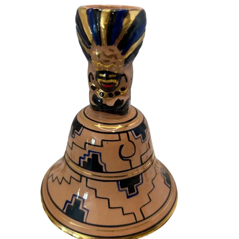 Signed Enameled Mexico Bell Candle Holder 5 1/2x 4