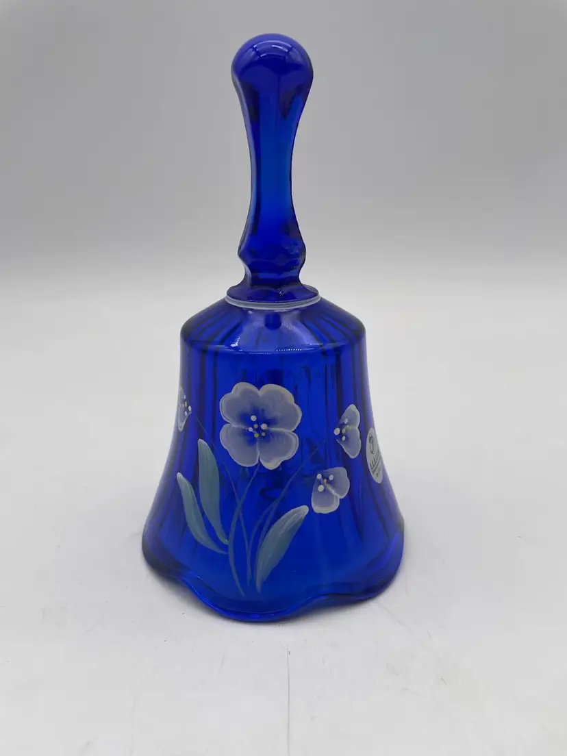 Vintage Fenton Art Glass Cobalt Floral Blue Bell