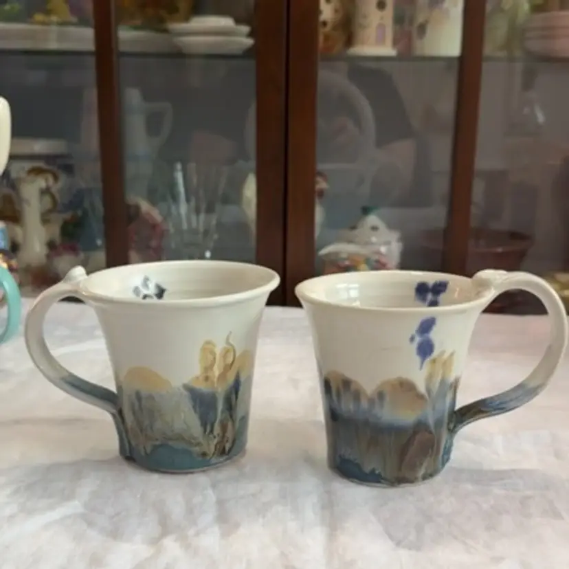 Set Of Two Stamped Studio Pottery Mugs