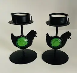 Two Tea Lights Candle Holders Chicken And Glass