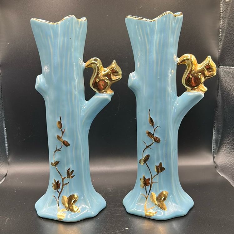 Vintage tree, trunk, and squirrel ceramic vase