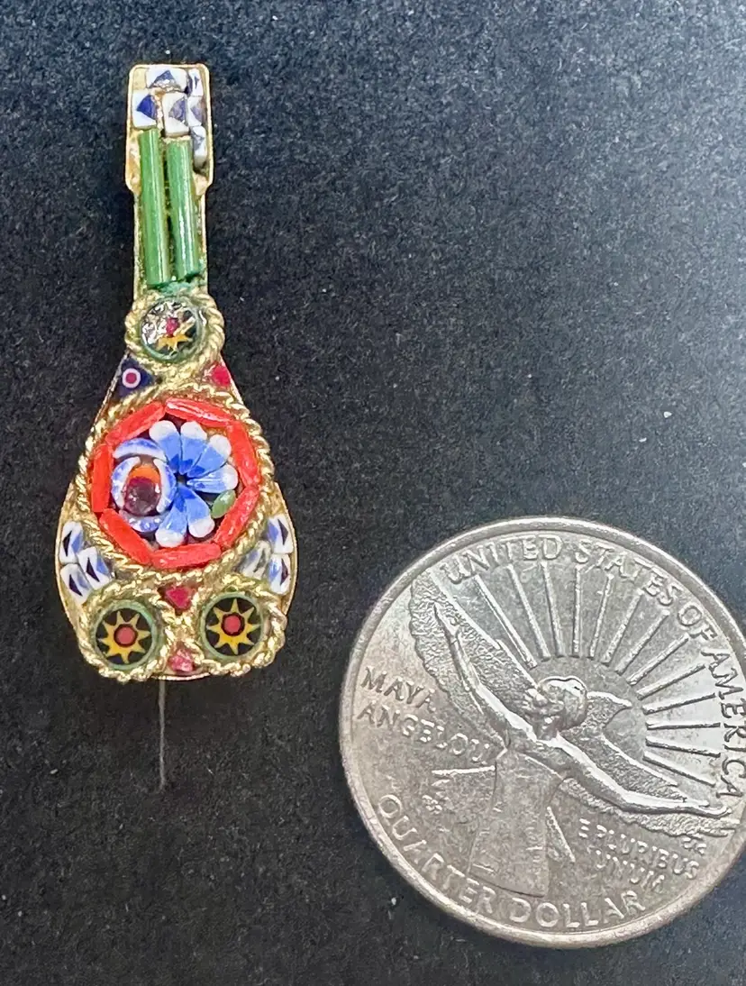 #4 Small Vintage Glass Micro Mosaic Lute Brooch