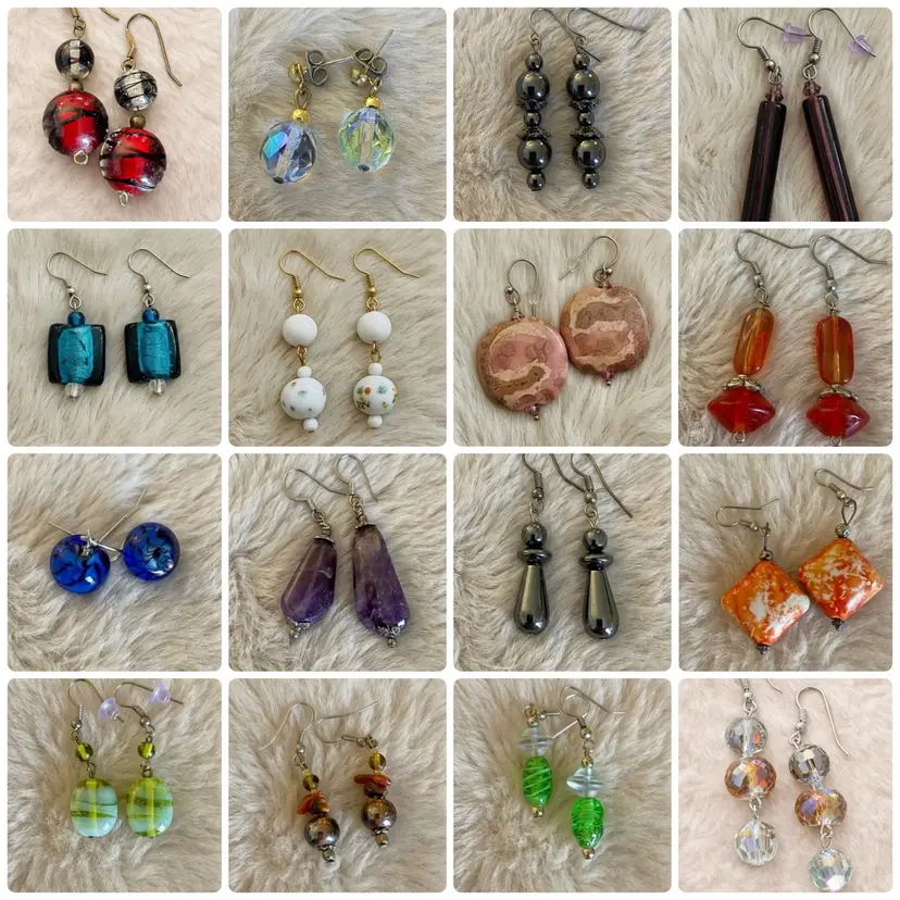 Lot 16 Glass Ceramic Earrings Dangle Beaded Vintage Modern Mixed Color Bundle Jewelry