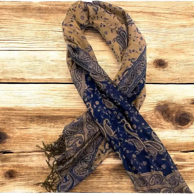 Scarf Wrap Large Rectangular Paisley Print Fringe Hem - Boho Chic