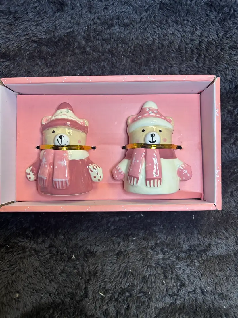 10 Strawberry Street Winter Bears Ceramic Salt and Pepper Shakers Adorable!