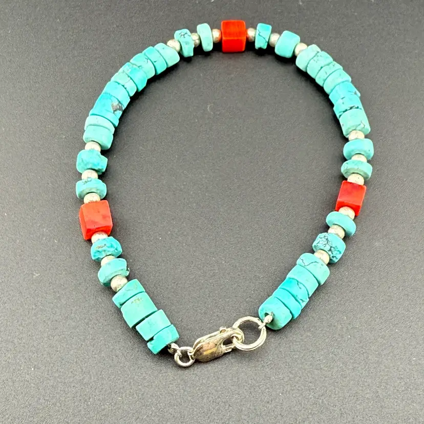 Turquoise And Coral Bracelet