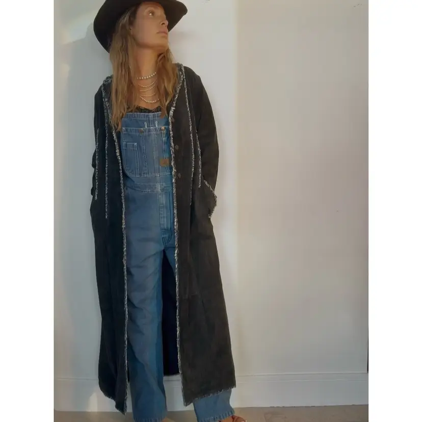 Vintage Wilsons Leather Maxima Indigo Blue Suede Longline Coat Y2K Archive