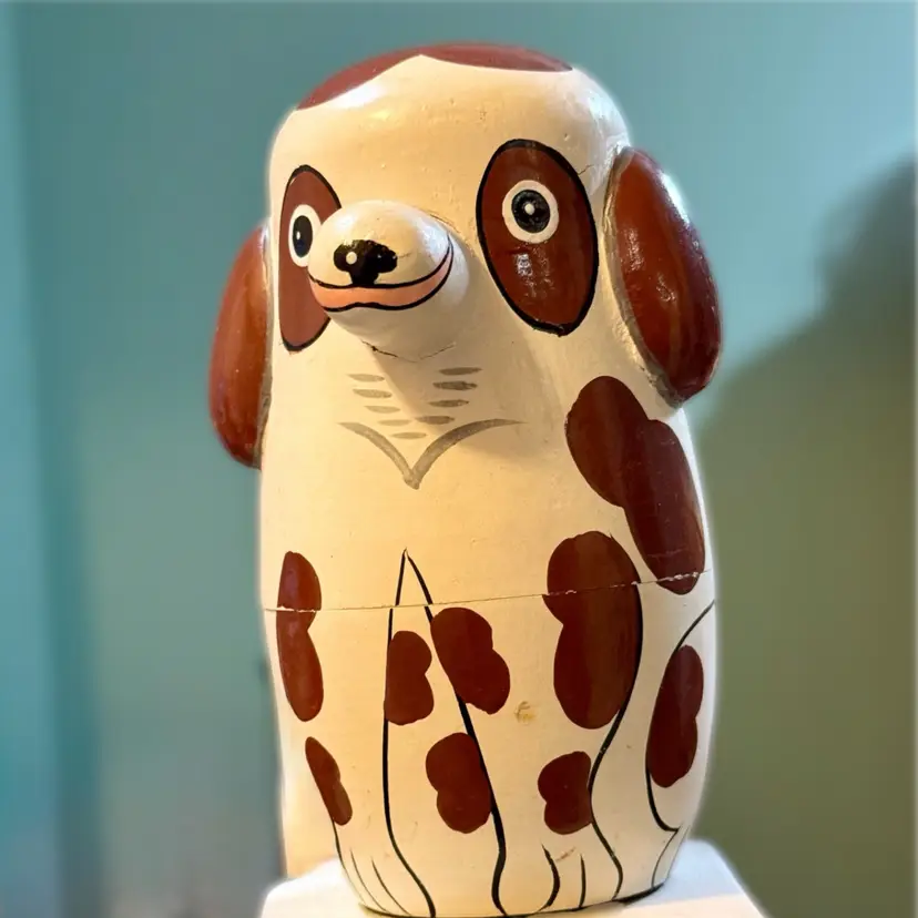 Vintage Wooden Nesting Doll Dogs w 4 Dogs