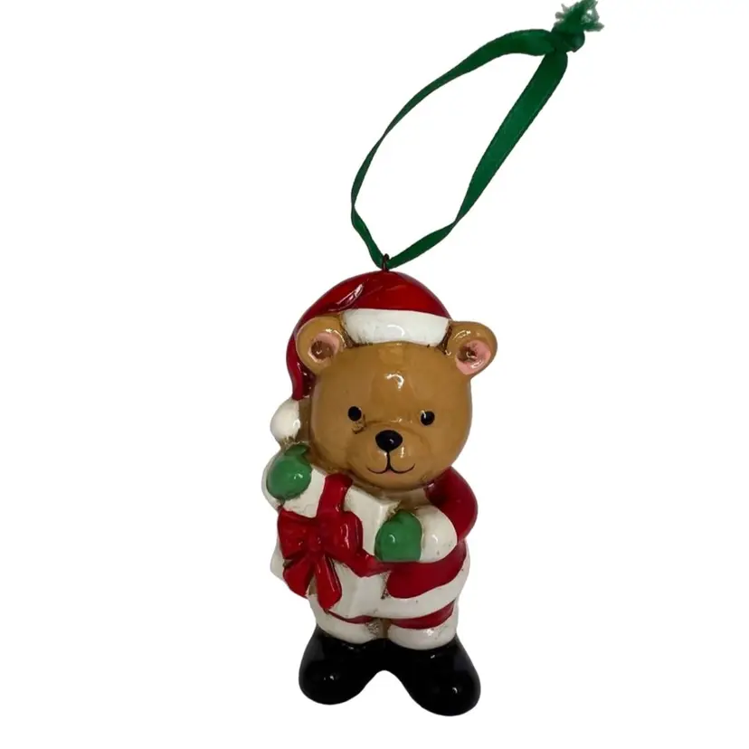 Vintage Ceramic Santa Teddy Bear Christmas Ornament