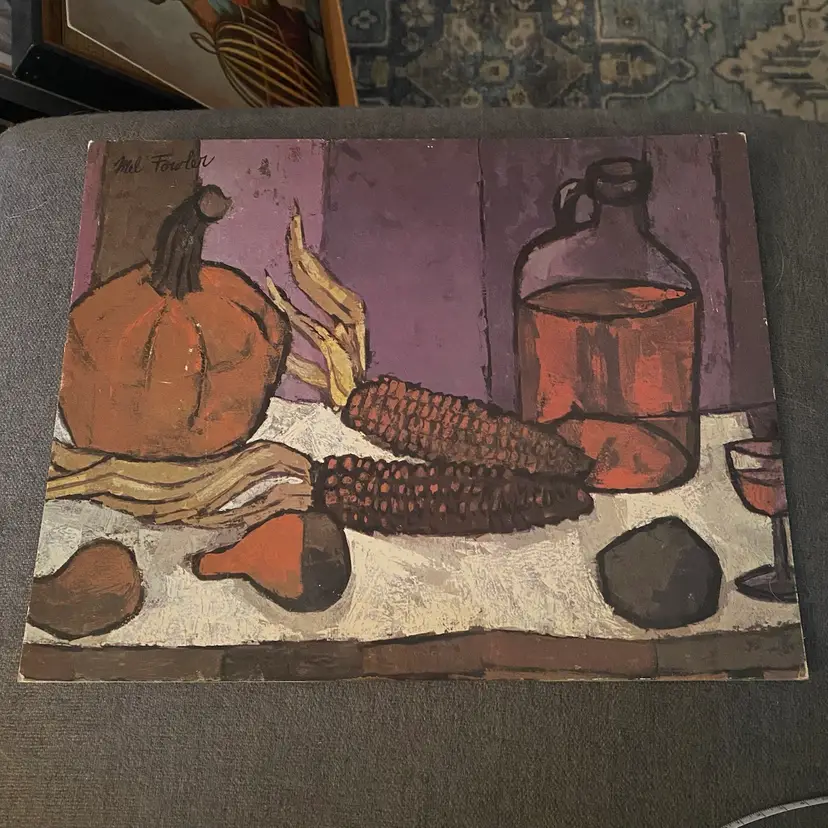 This is a mid-century lithograph of a still life by the American artist Mel Fowler (1921-1987)
