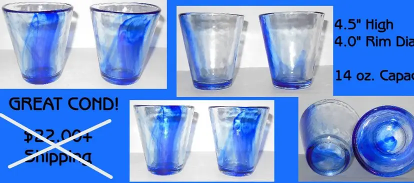 2 Retired Bormeoli Rocco 'Murano Blue' Tumblers