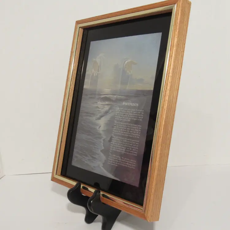 Wood Framed Pictorial Footprints Poem, 3D Lazer Engraving Luminous Effect, L 10"