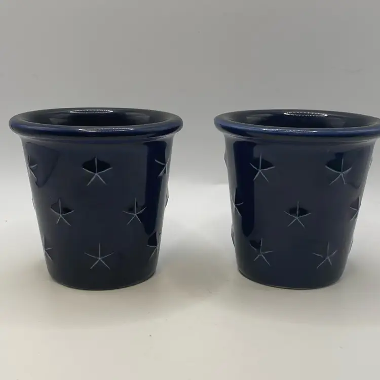 Longaberger Pottery Proudly American Mini Star 2 Votive Cups Dark Blue