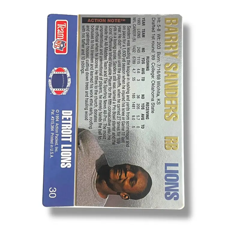 Barry Sanders Gold Signature 1994 Action Packed #30
