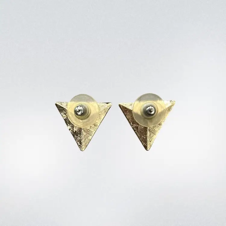 Triangle Gold Tone Pierced Earrings With Blue Stone