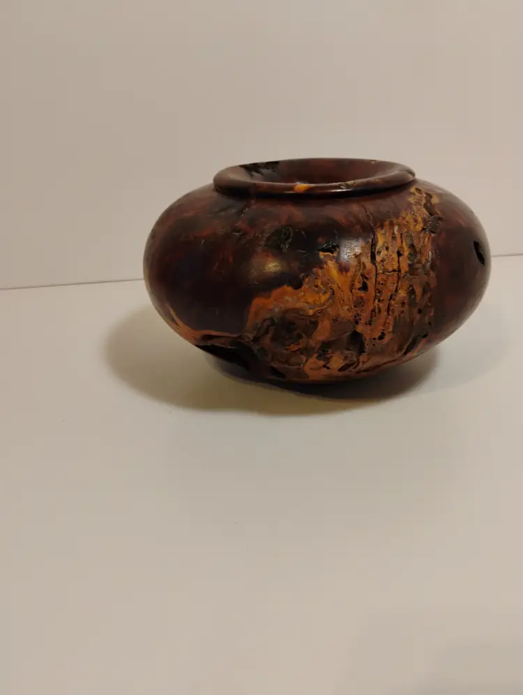 Vintage Beautiful Hand Turned Burl Wood Vase Vessel Live Edge