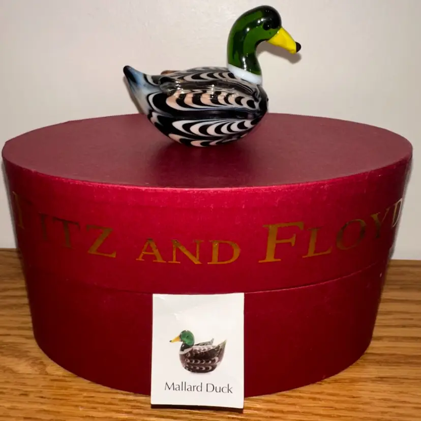 Fitz And Floyd Glass Menagerie Mallard Duck Hand Blown Glass Art In Box