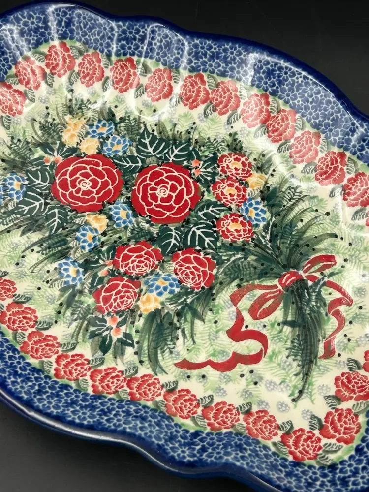 Polish Pottery Unikat M. Starzyk “ The Legend Of The Christmas Rose” Bouquet Edition Platter