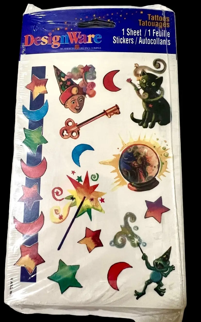 6 Vintage Temporary Tattoo Sheets Rainbow Stars Wizard Cat American Greetings