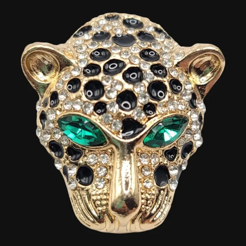 Sparkling Full Rhinestone Leopard Head Brooch Pins Pendent Elegant Men Women