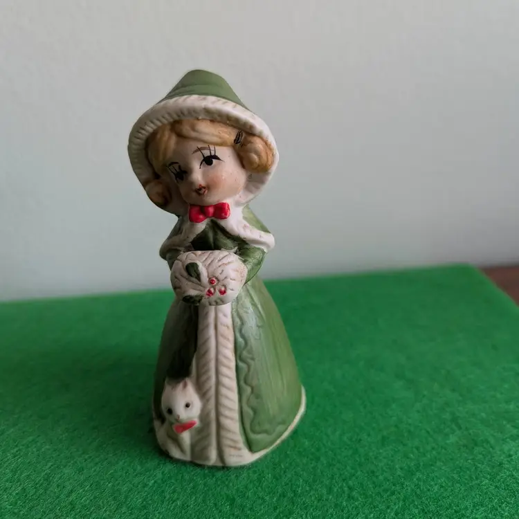 Vintage Jasco 1978 Merri-Bells Girl w/Cat Muff Porcelain Figurine