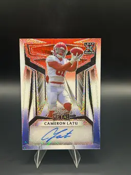2023 Leaf Metal Cameron Latu Red/White/Blue Mojo 1/1 SSP Auto RC Alabama/Eagles