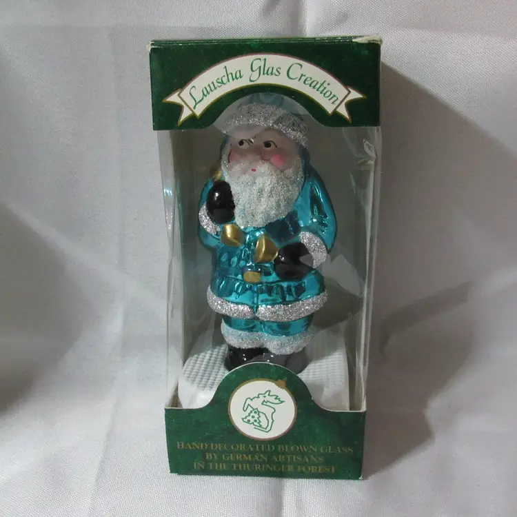 VTG Krebs Lauscha Blown Glass Santa Claus Blue - Germany 5"
