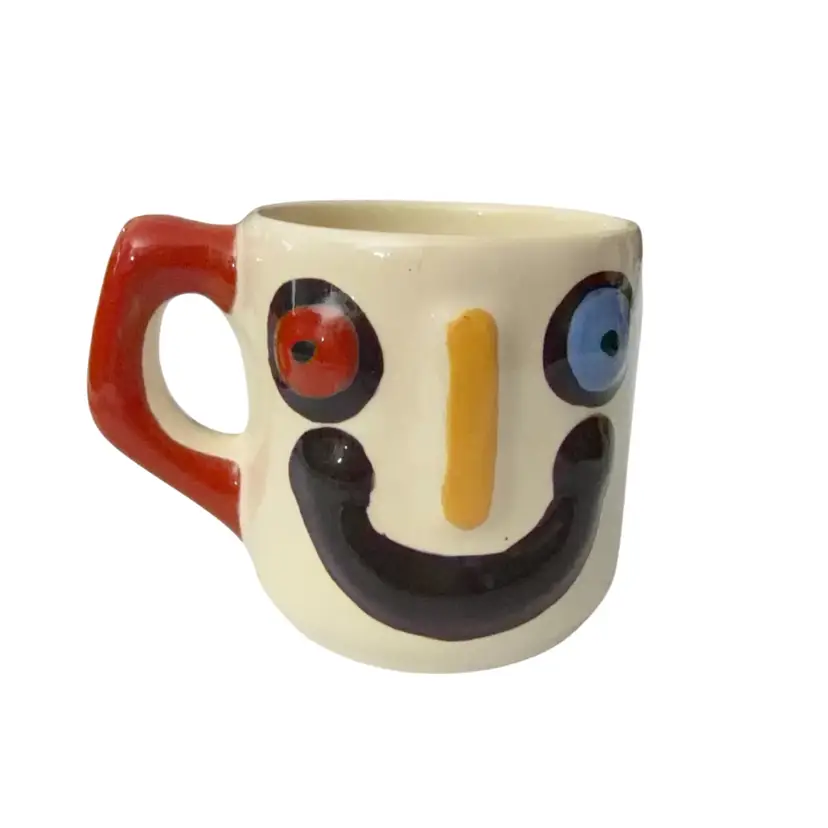 Vintage Goombay Smiling Face Mug – Hand-Painted Caribbean Folk Art Pottery Bahamas 1986