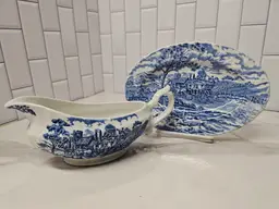Royal Mail Blue Gravy Boat & Underplate/Relish Dish by Myott Staffordshire